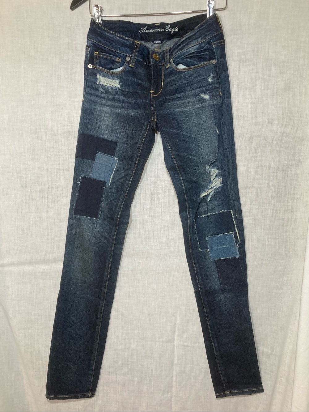 American Eagle Outfitters Dark Blue Patchwork Skinny Jeans